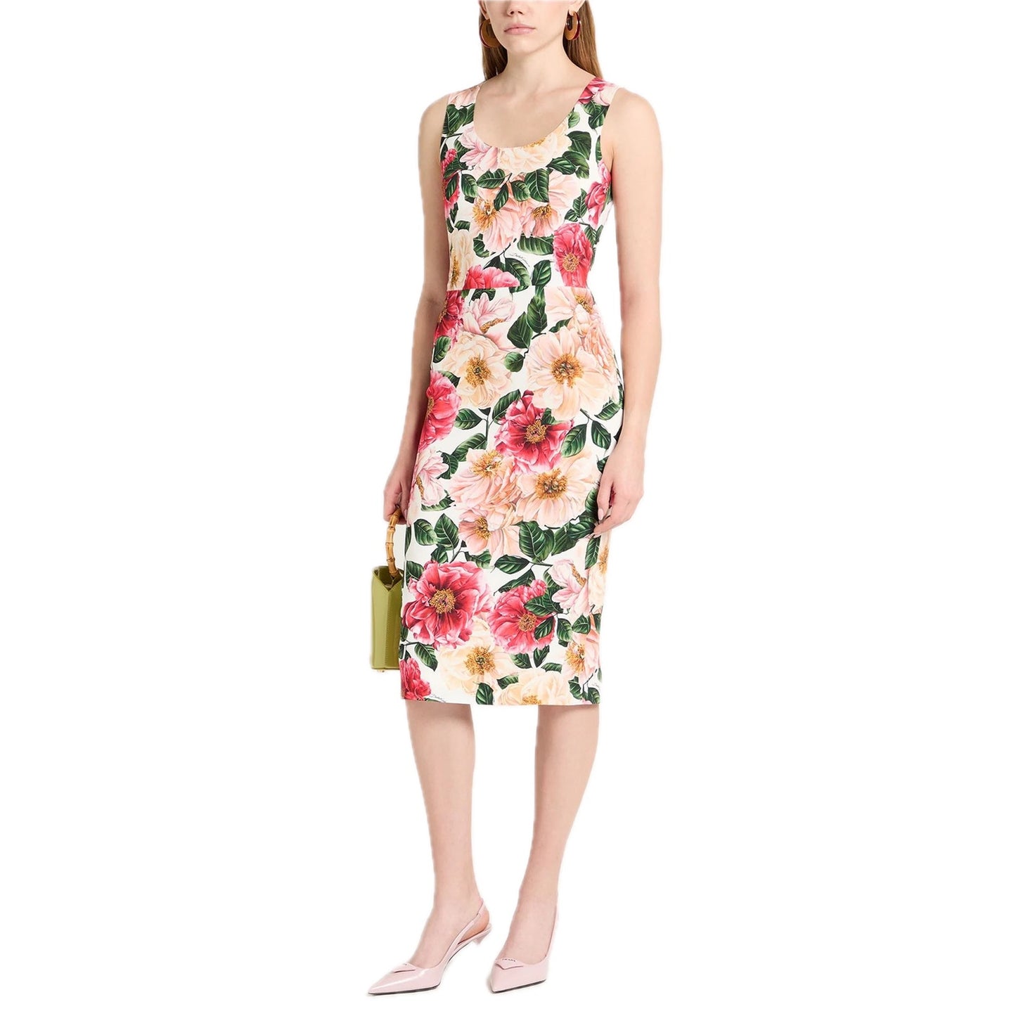NWT Dolce & Gabbana Pink Multi Floral Midi Bodycon Dress IT 40 S
