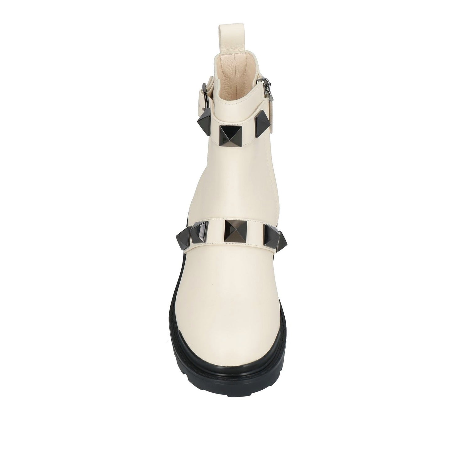 Valentino Garavani Roman Stud Ankle Boots in Calfskin Ivory Black 36
