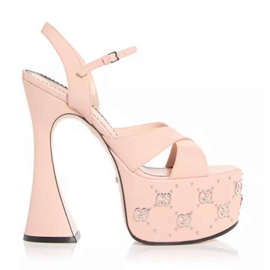 Gucci GG Embellished Pink Platform sandal Silver Interlocking G Studs 41