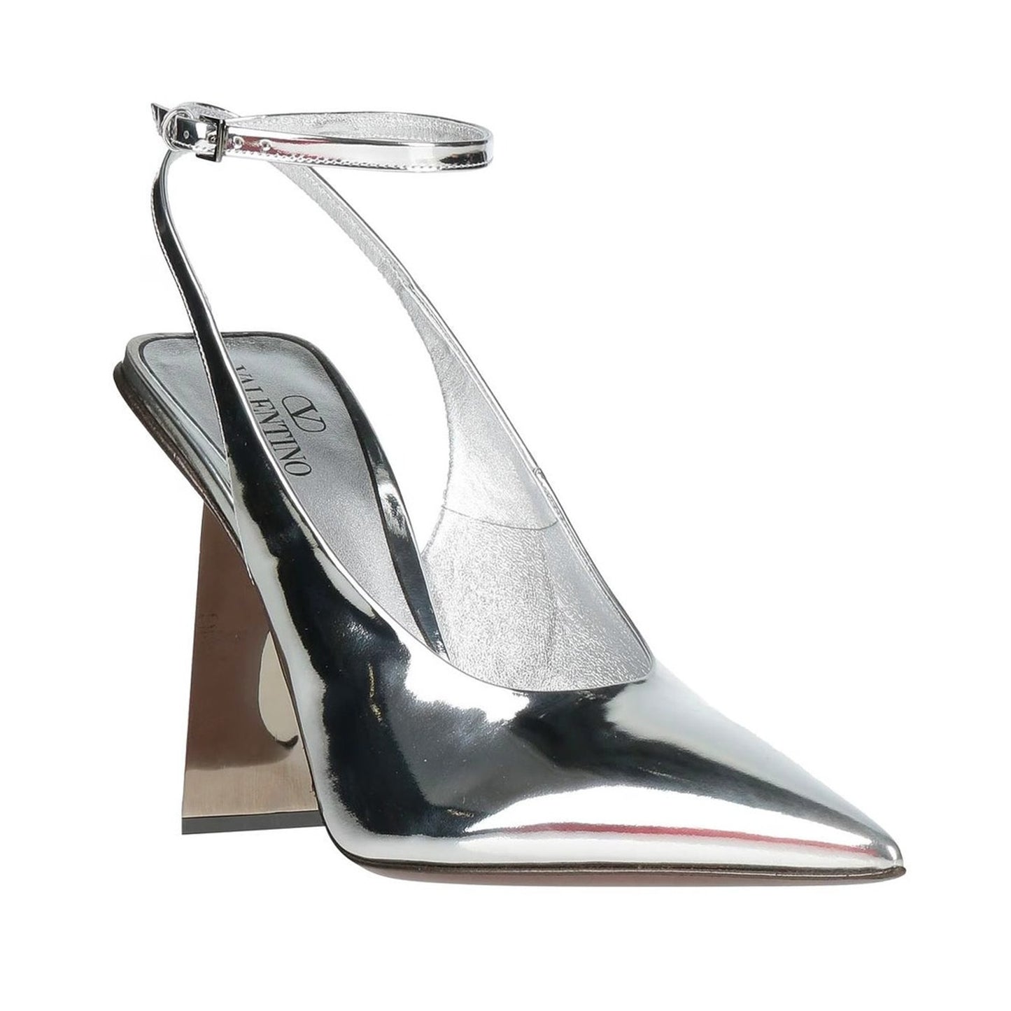 NIB Valentino Garavani Silver One Stud Hyper Heel Pumps Mirror effect 35.5