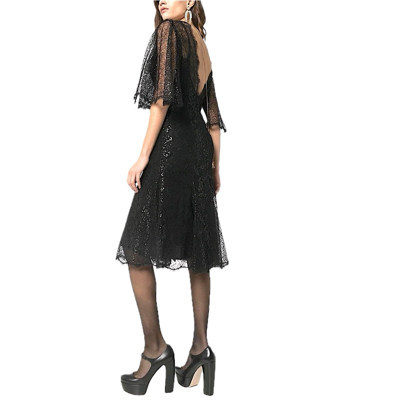 NWT Dolce & Gabbana Black Metallic Corded Lace Flared Low Back Dress IT 40 US S