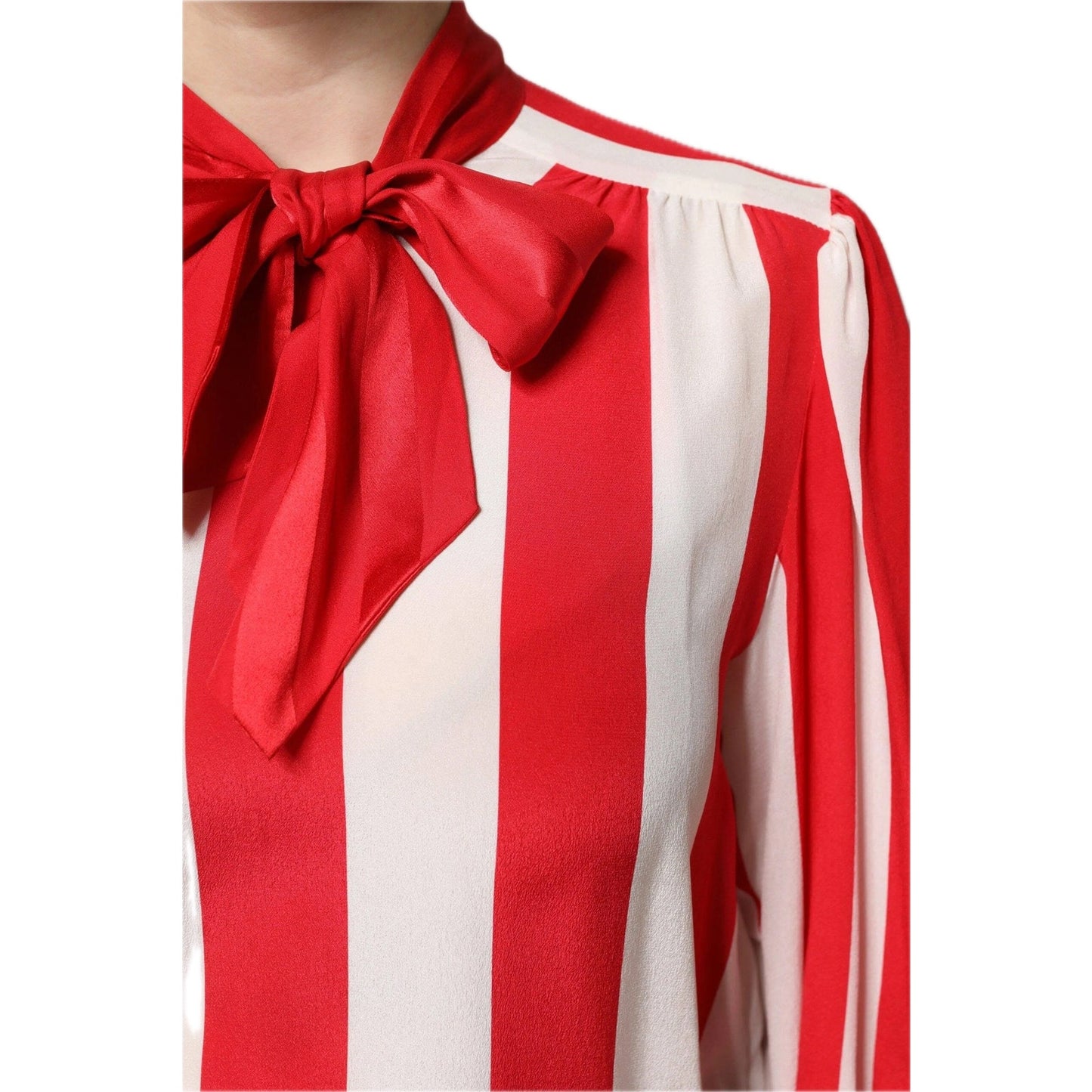 NWT Dolce & Gabbana Red White Striped Silk Crepe De Chine Blouse IT 40 S