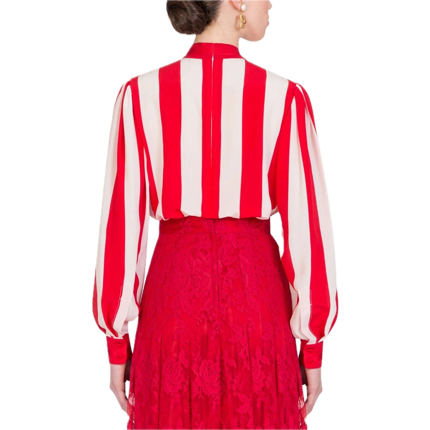 NWT Dolce & Gabbana Red White Striped Silk Crepe De Chine Blouse IT 40 S