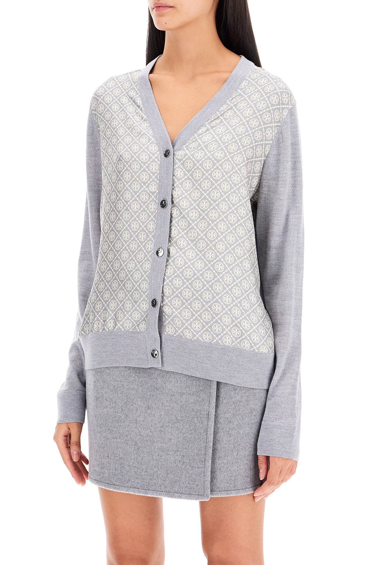 Tory Burch Silk Insert Cardigan With Eight