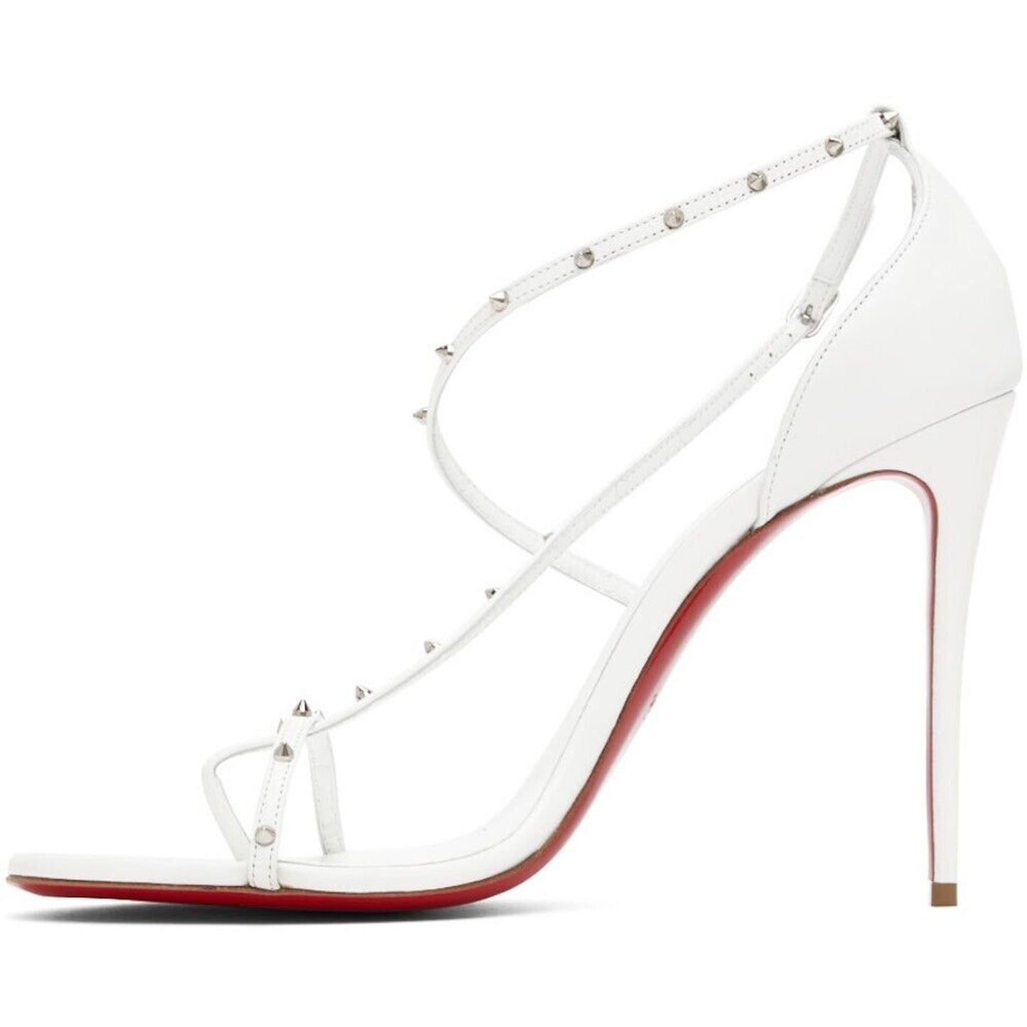 CHRISTIAN LOUBOUTIN Riojana 100 spikes White Leather Stiletto Heel Sandals