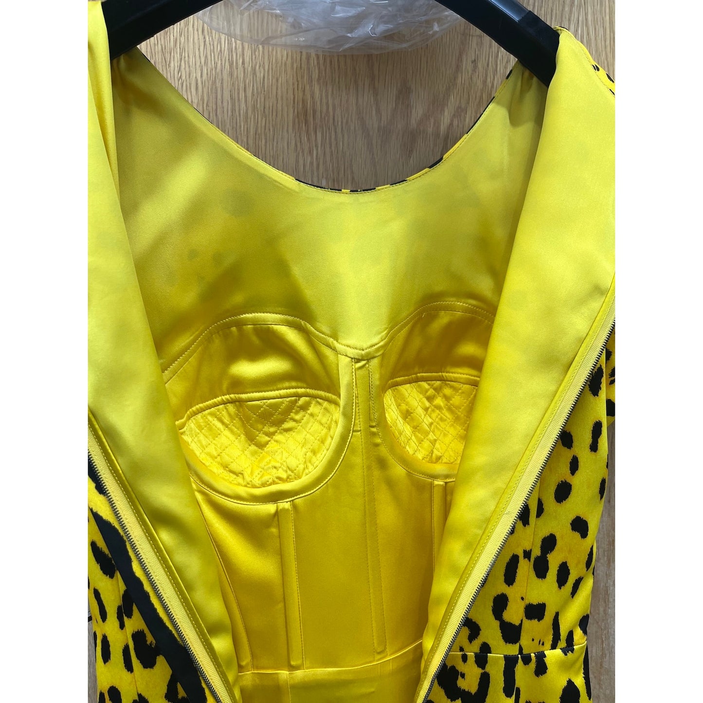NWT Dolce & Gabbana Yellow Leopard-Print Midi Satin Dress 40 S
