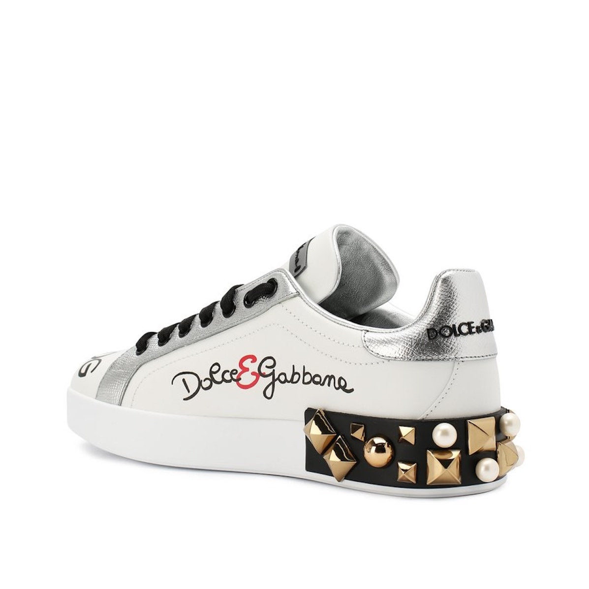 Dolce & Gabbana Portofino Leather Sneakers Geranium studs