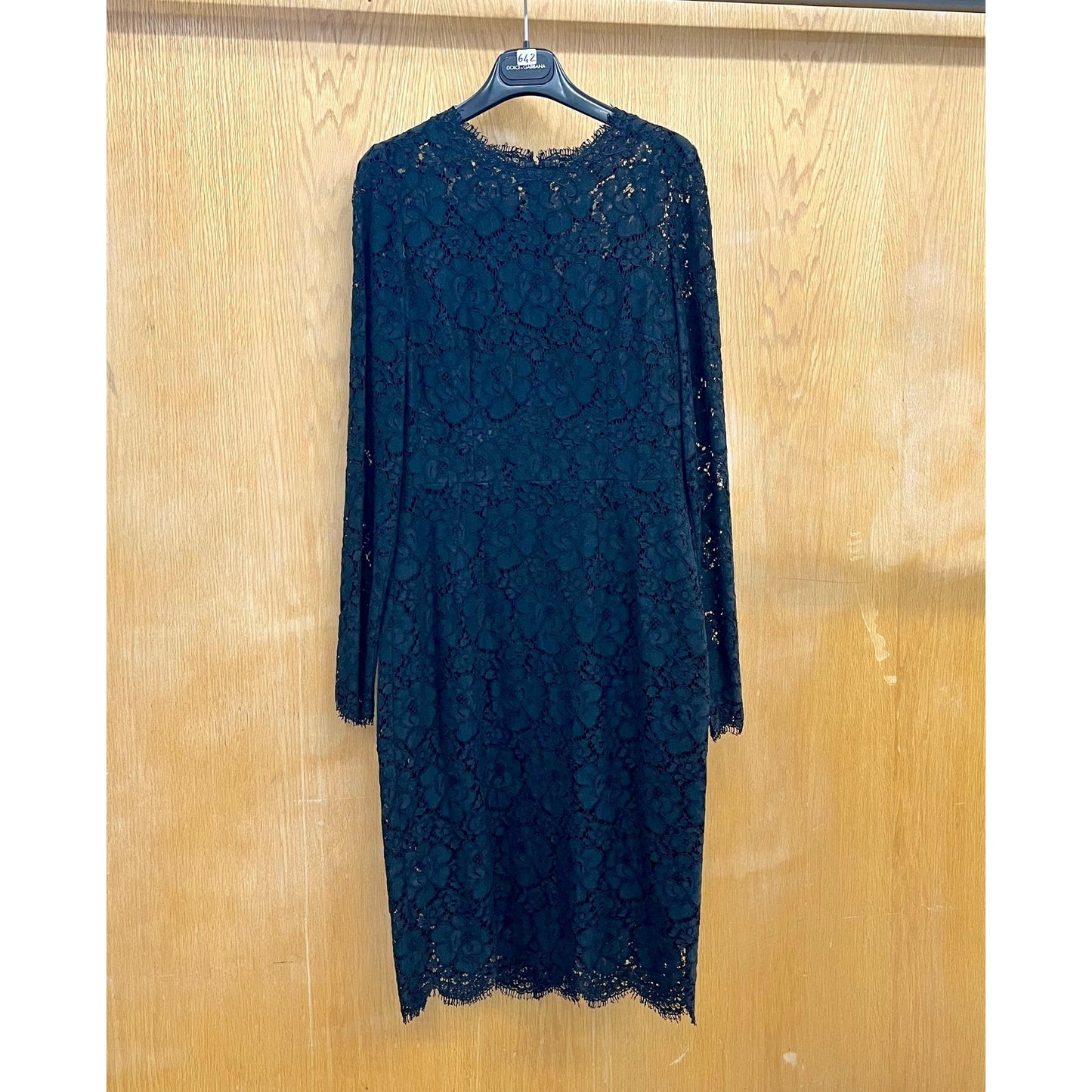 NWT Dolce & Gabbana Black Corded Lace Long Sleeve Midi Dress 46 XL