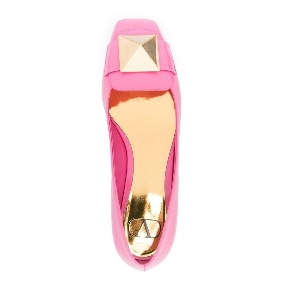 Valentino Garavani Pink One Stud Flat Patent Leather Ballerina Shoes