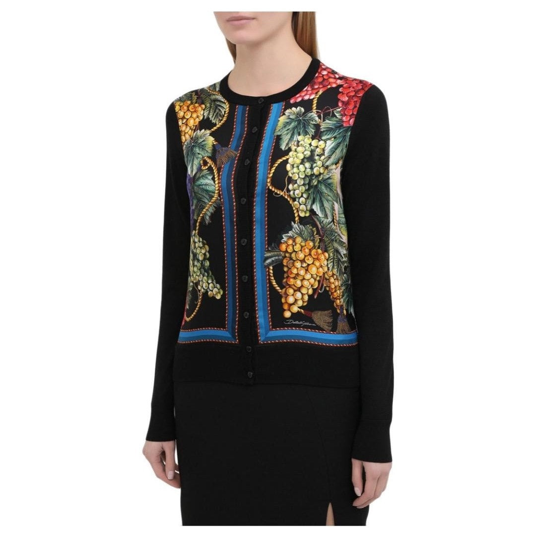 NWT Dolce & Gabbana Black Grape Print Buttoned Cardigan top  IT 40 US S S
