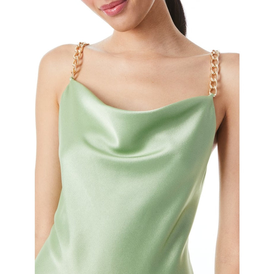 Alice + Olivia Harmony Chain Drapey Mini Slip Dress Seafoam Gold