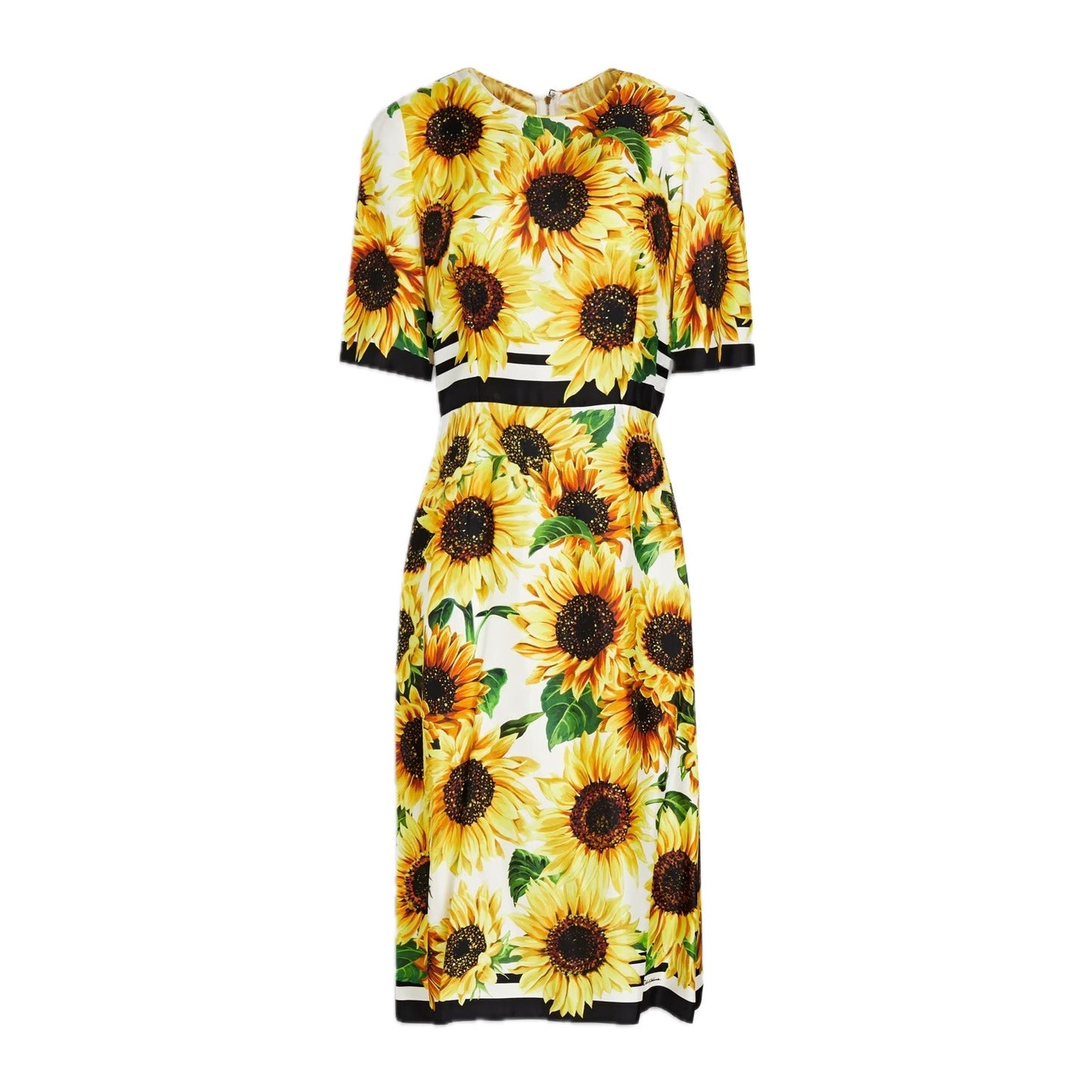 NWT Dolce & Gabbana Yellow Sunflower Floral Print Silk Twill Midi Dress IT 40 S