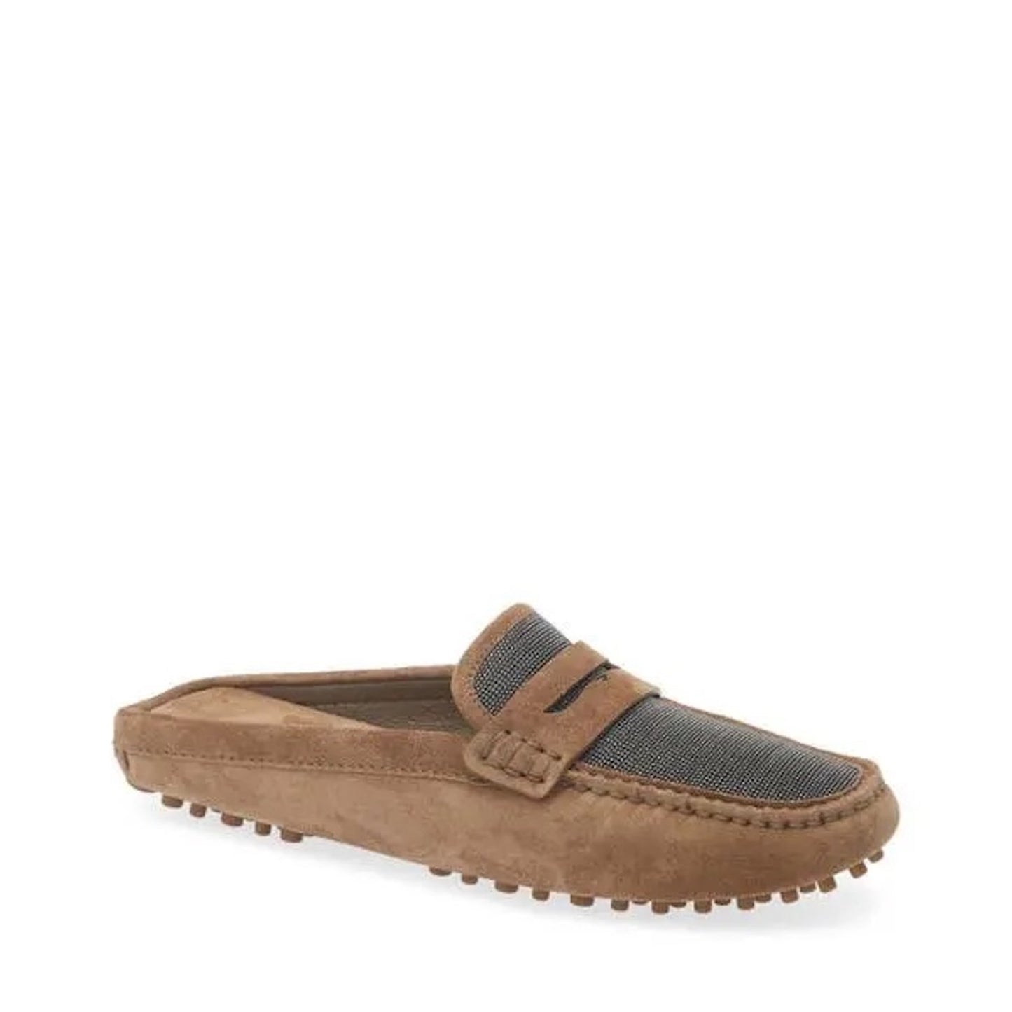 Brunello Cucinelli Monili Suede Driving Mules Brown