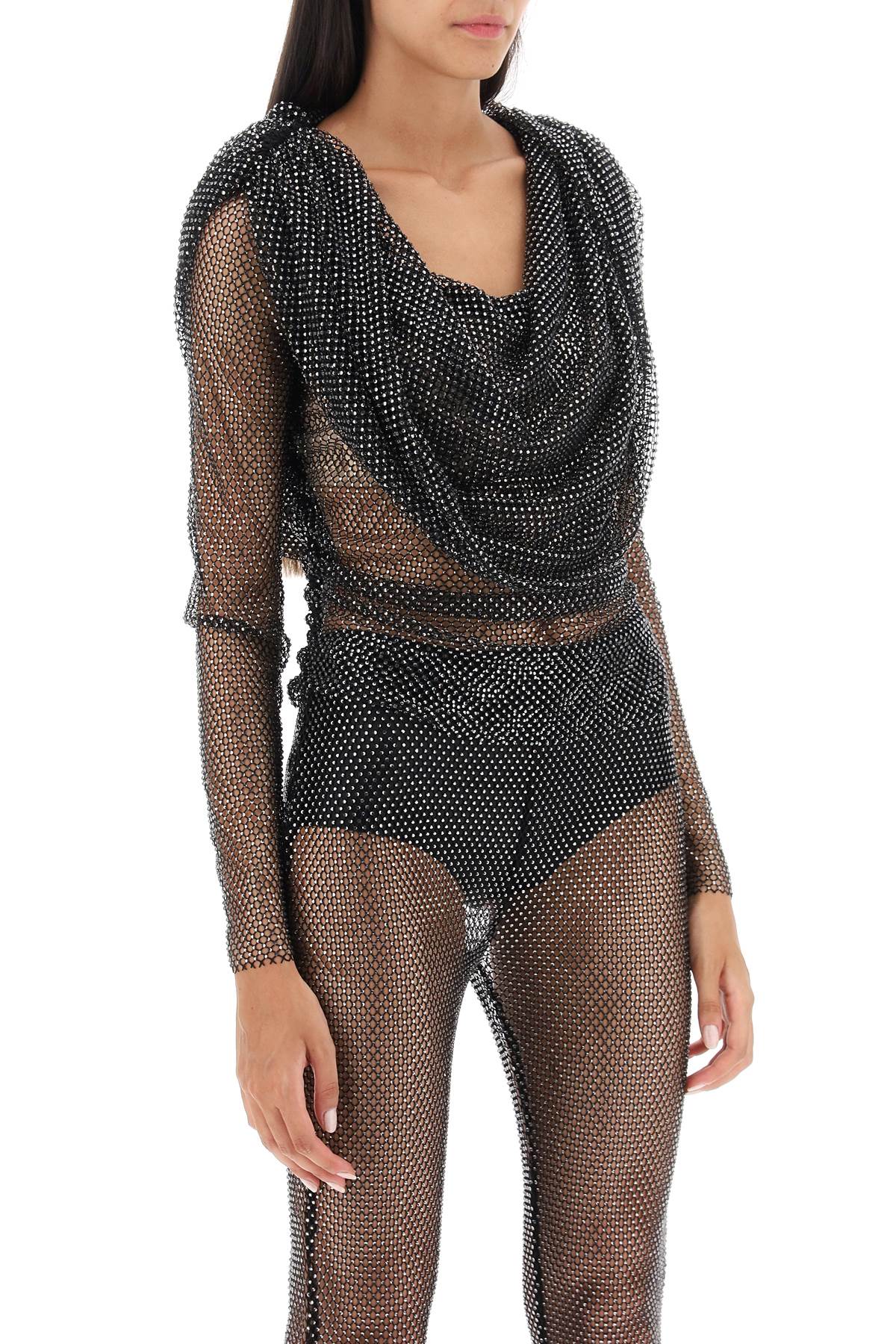 Giuseppe Di Morabito Rhinestone Fishnet Hooded Top