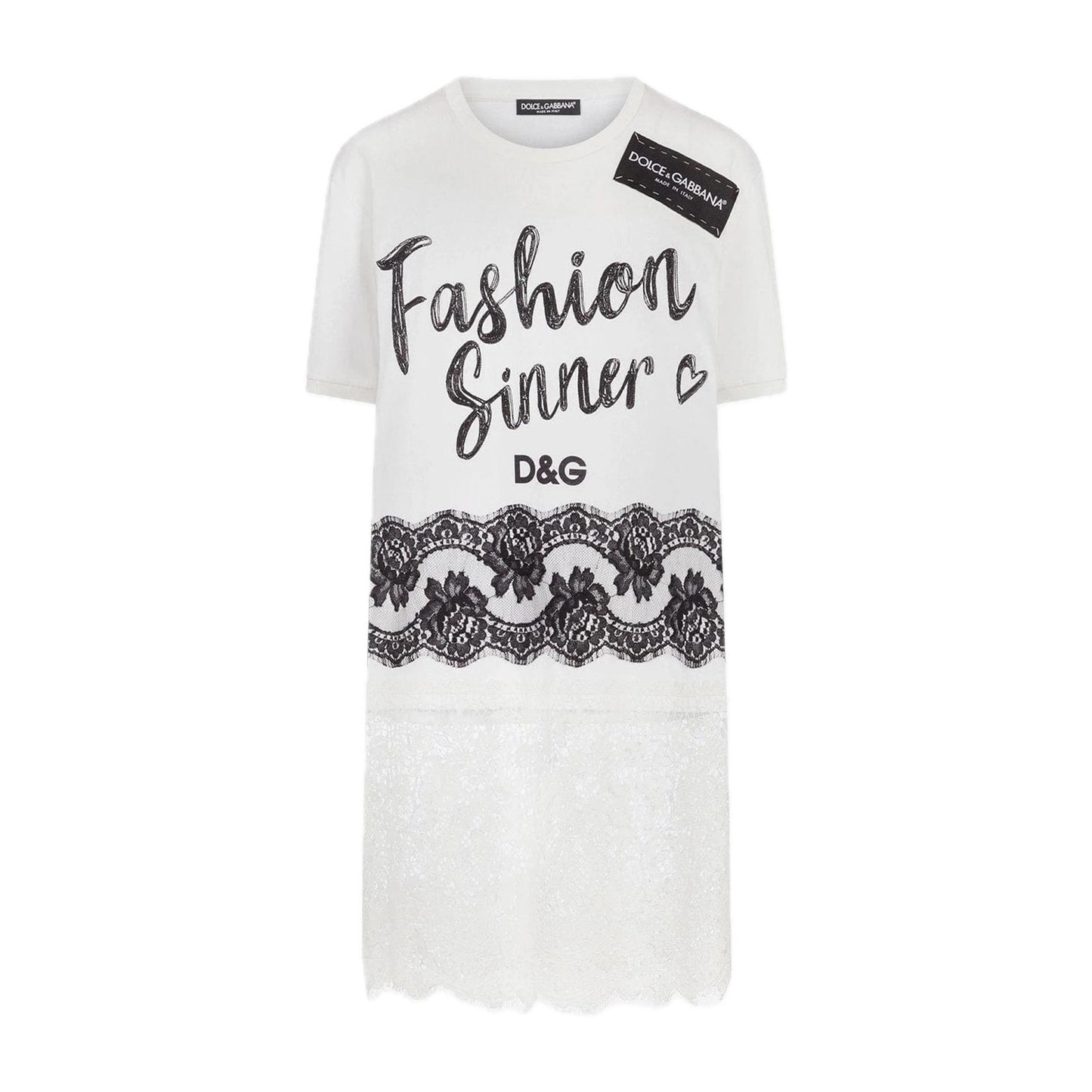 NWT Dolce & Gabbana Oversized Fashion Sinner Lace Trim Long T Shirt 36 XXS