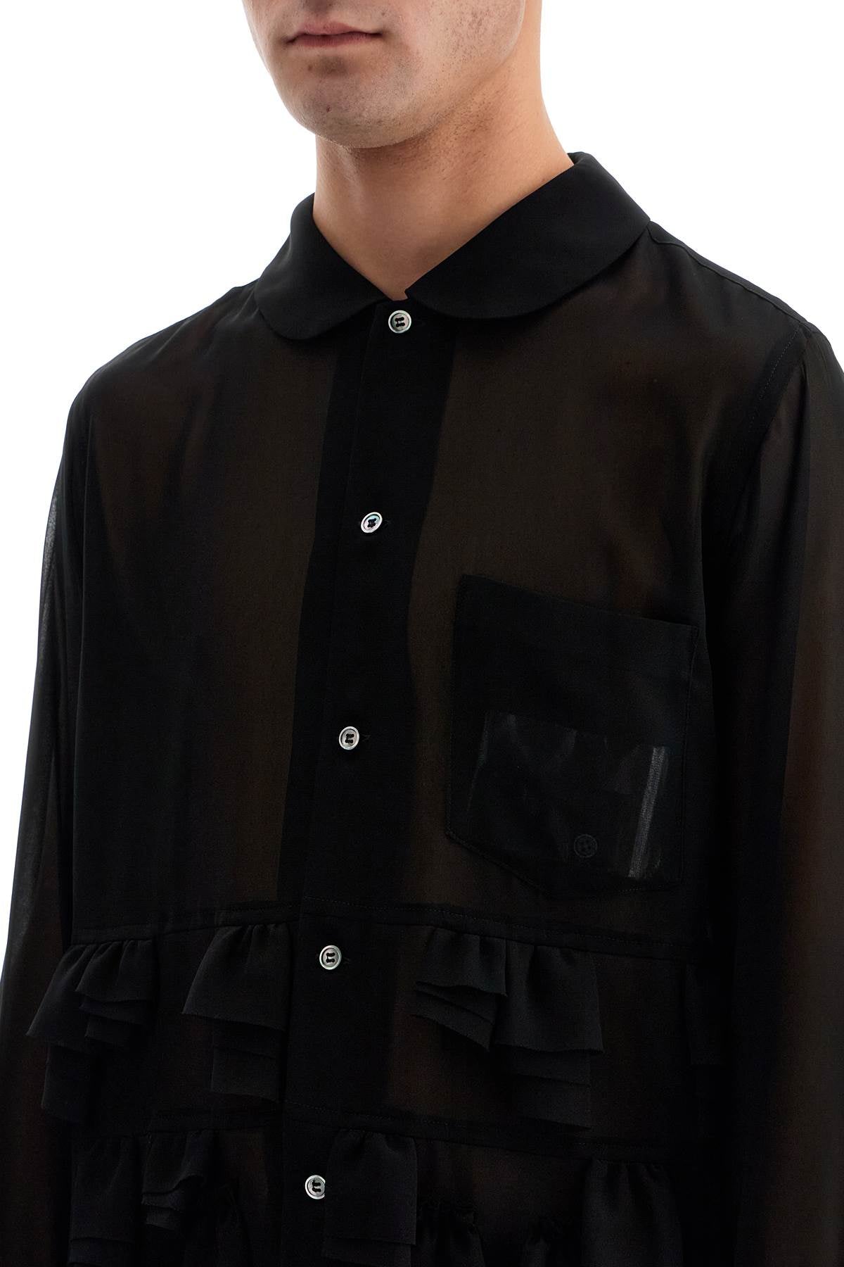 Comme Des Garcons Black Georgette Blouse With Ruffles