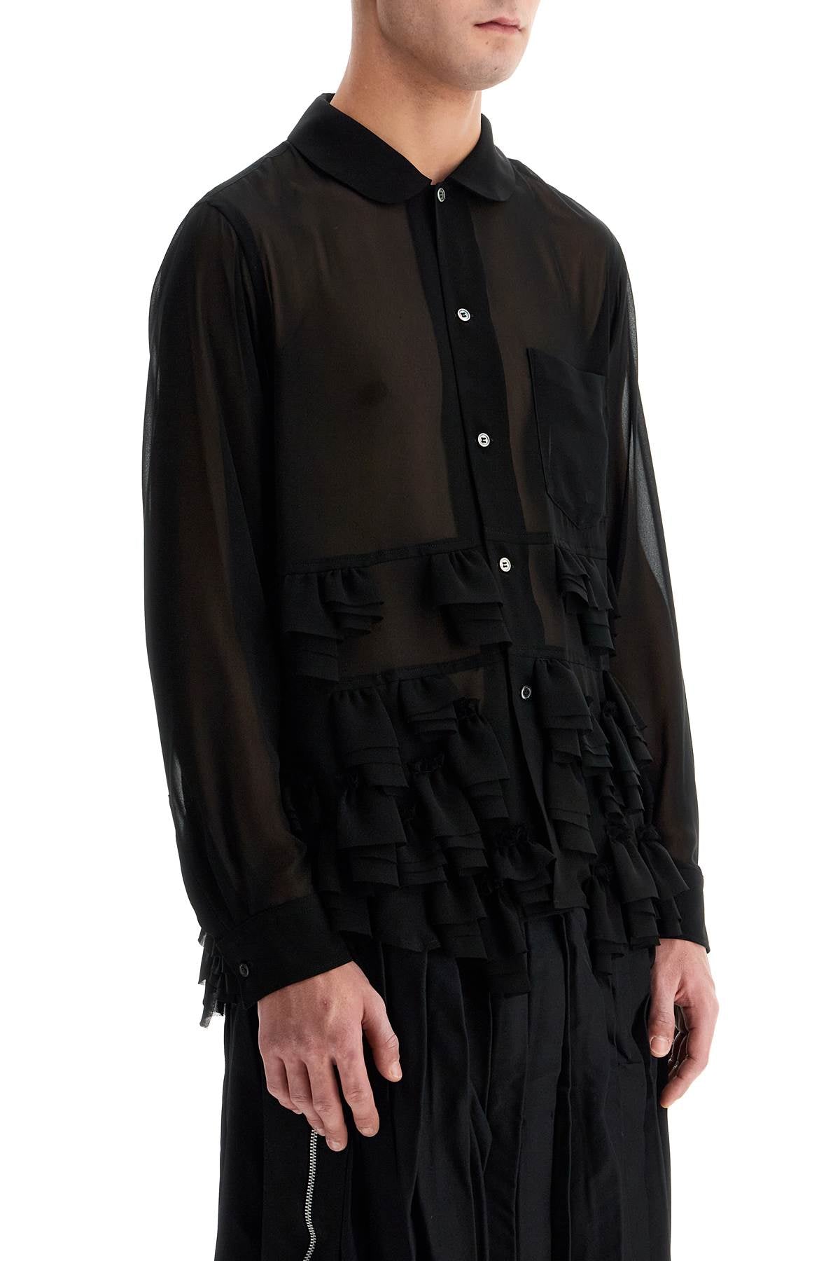 Comme Des Garcons Black Georgette Blouse With Ruffles