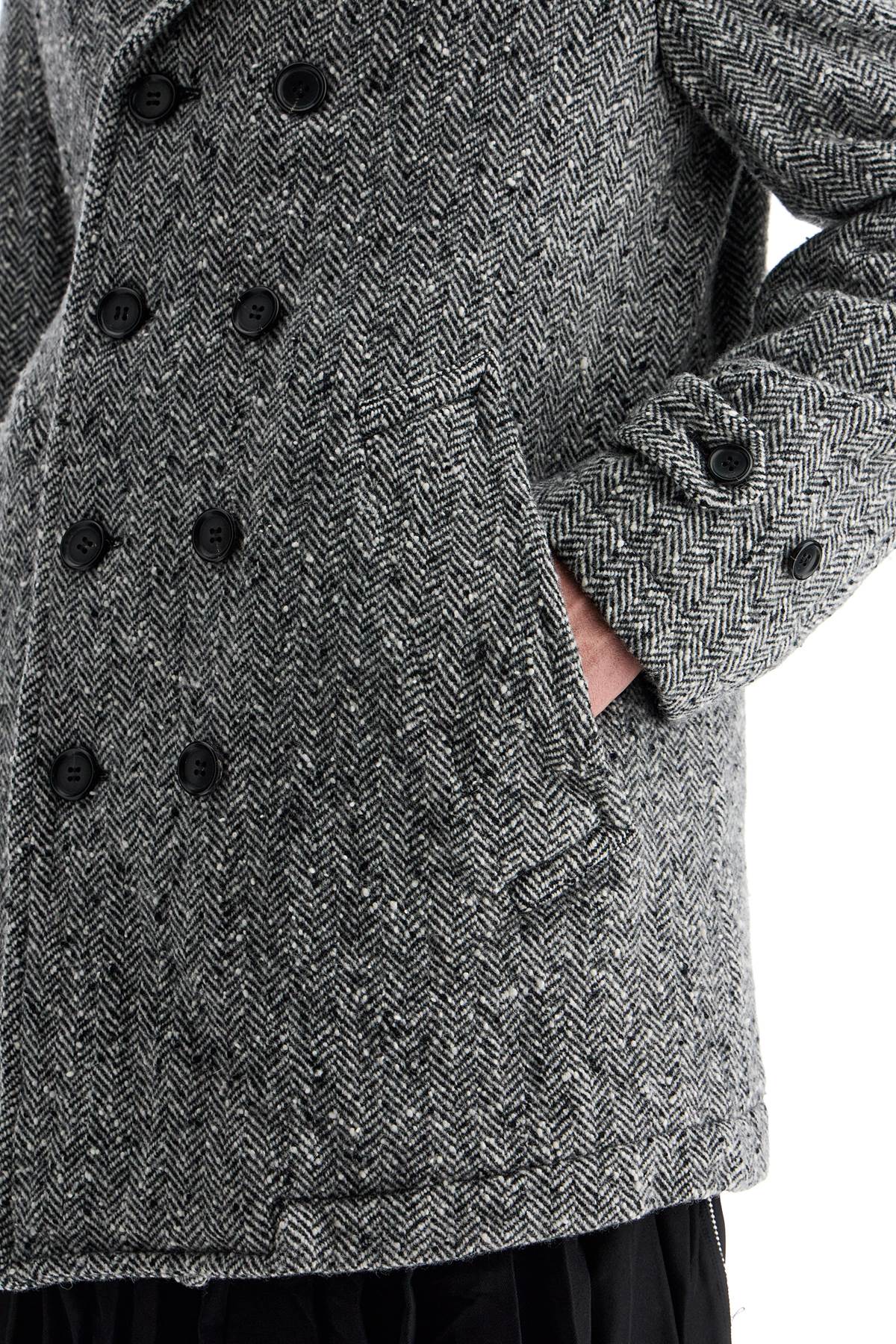 Comme Des Garcons Black Herringbone Wool Caban