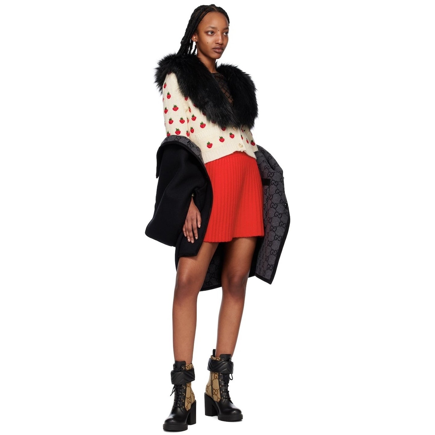 Gucci Beige & Black GG Marmont Combat Ankle Boots  Leather Canvas