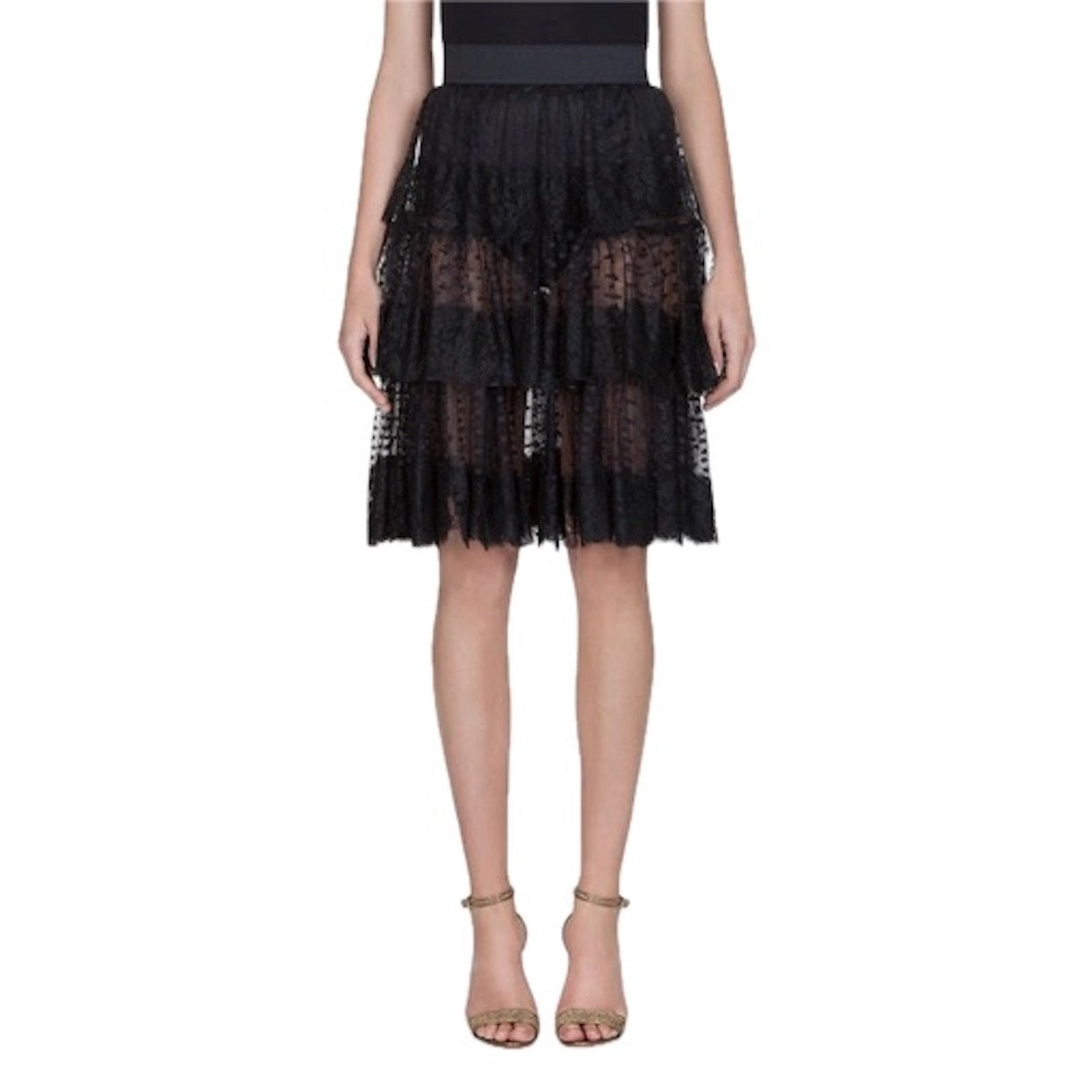 NWT Dolce & Gabbana Black Lace-trimmed Tiered Tulle Midi Skirt  IT 40 US S