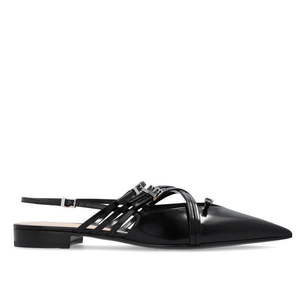 Gucci Seraphine Black Strappy Pointed toe  slingback Ballet Flats buckles