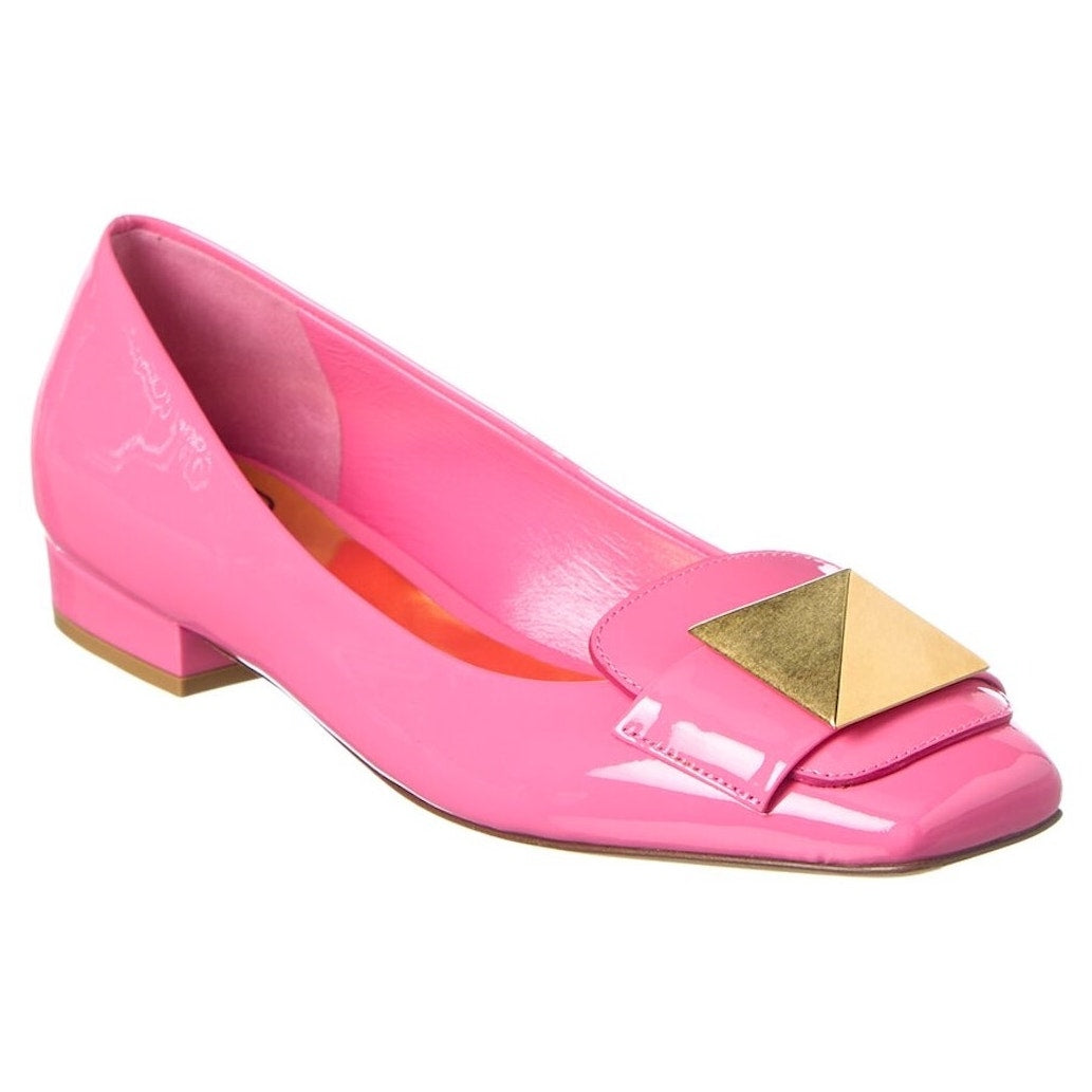 Valentino Garavani Pink One Stud Flat Patent Leather Ballerina Shoes