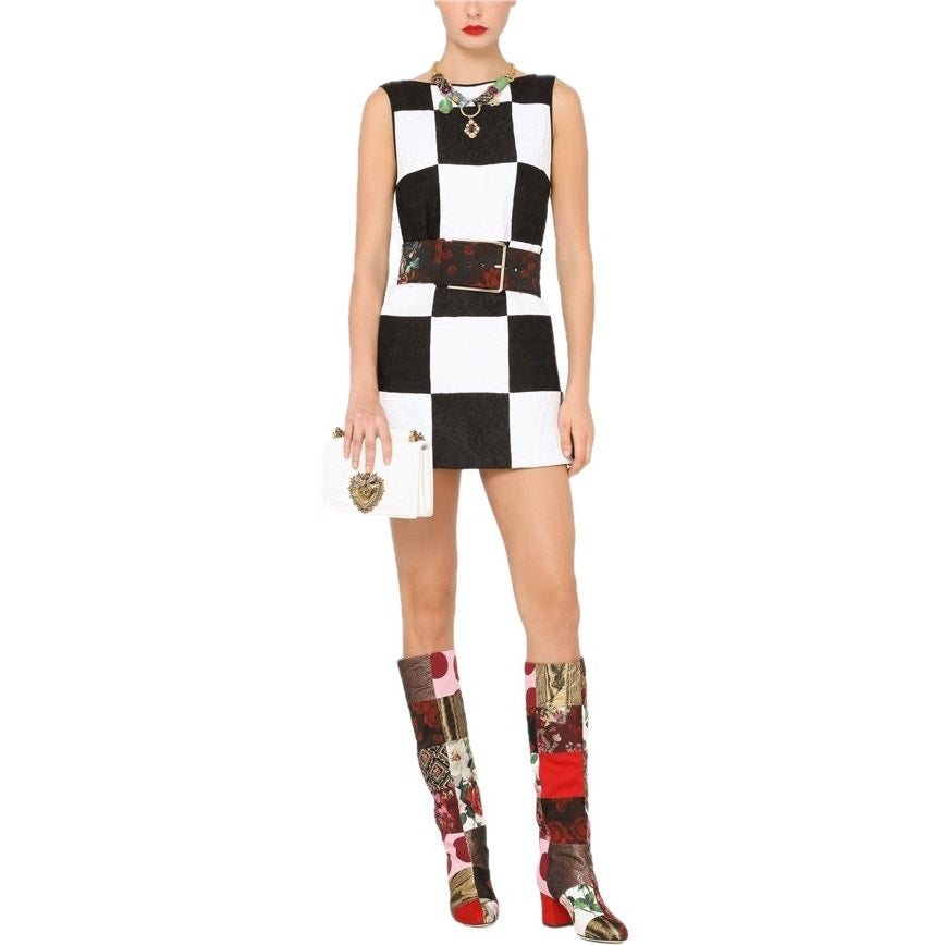 NWT DOLCE & GABBANA  Runway Sleeveless Damier Dress In Patchwork Jacquard 40 S