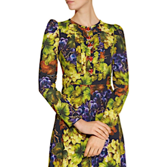 NWT Dolce & Gabbana Grape Print Embellished Dress Yellow IT 40 / S