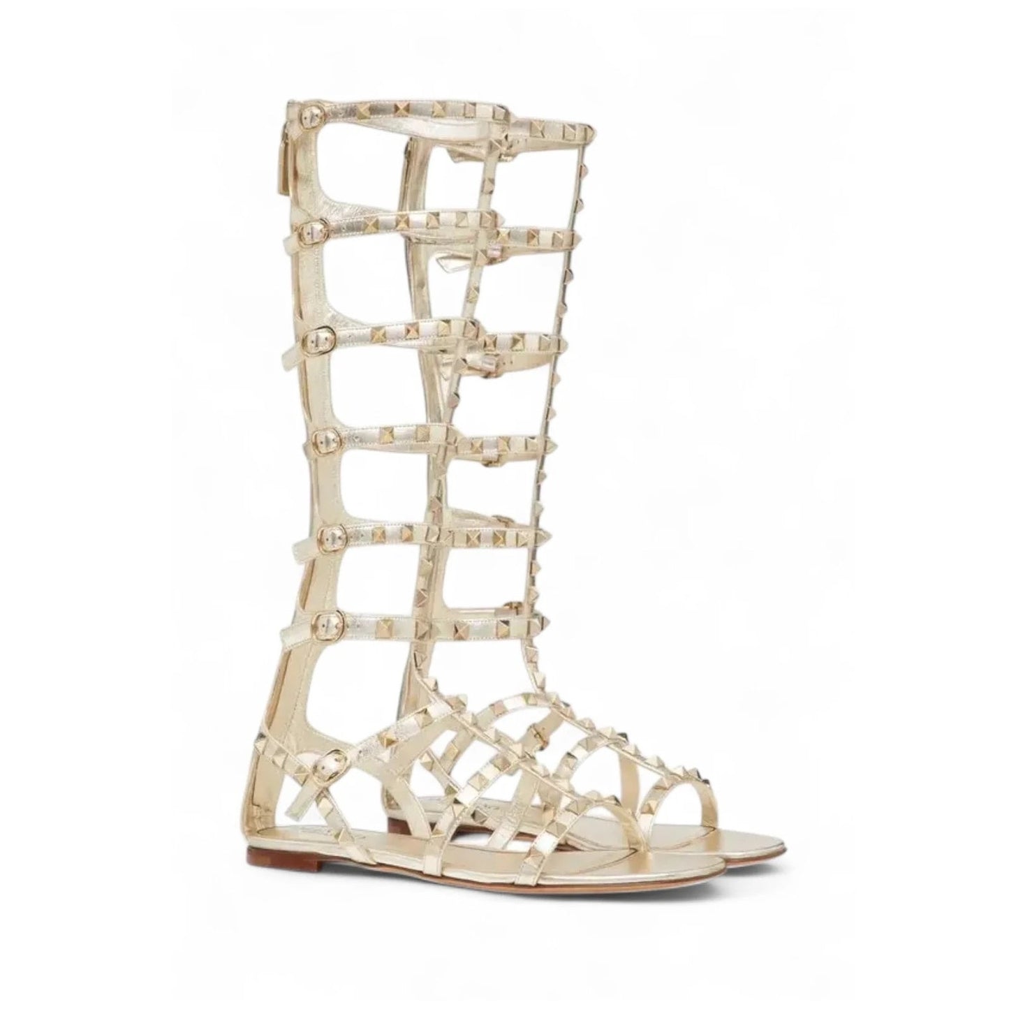 Valentino Garavani Metallic Gold Rockstud Gladiator Sandals  36