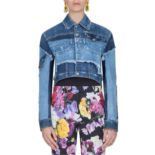 NWT Dolce & Gabbana Cropped Blue Denim Patchwork Jean Jacket IT 40 S