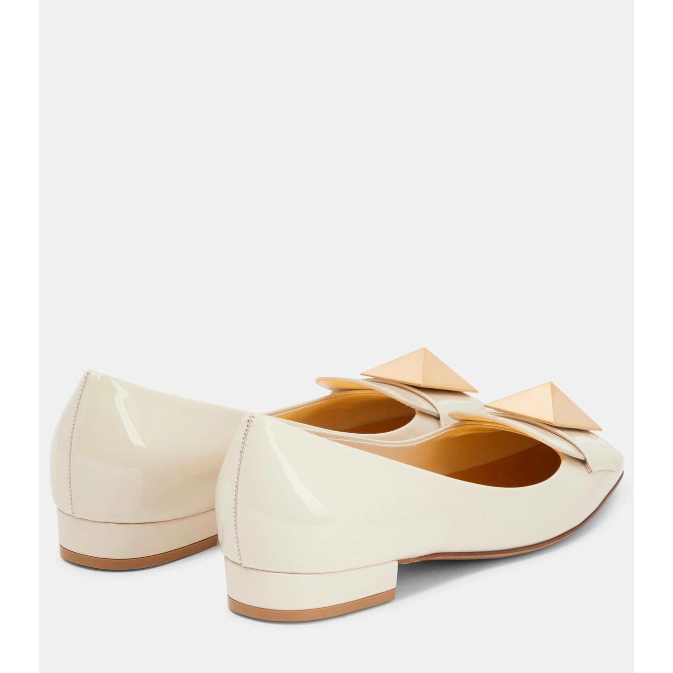 Valentino Garavani Ivory One Stud Flat Patent Leather Ballerina Shoes