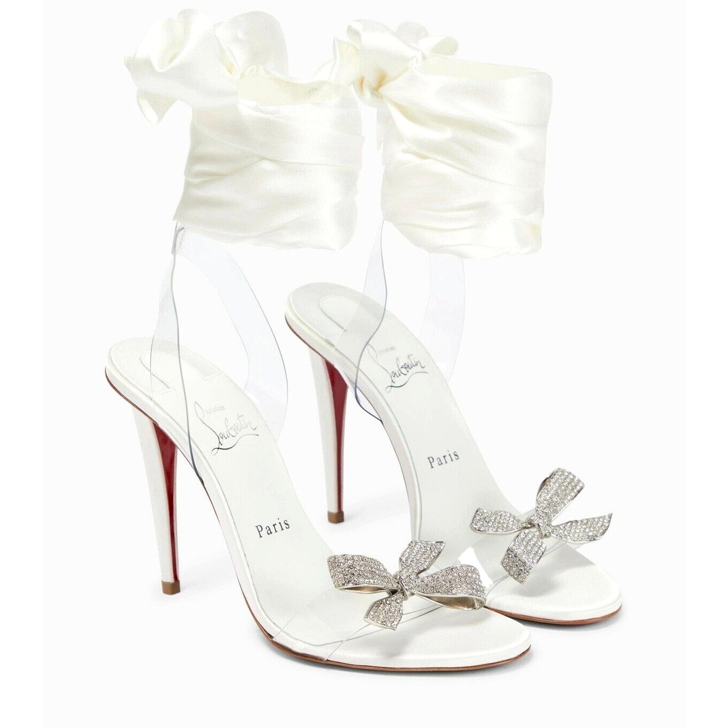 Christian Louboutin Astrinodo embellished PVC Ankle Tie Sandals White