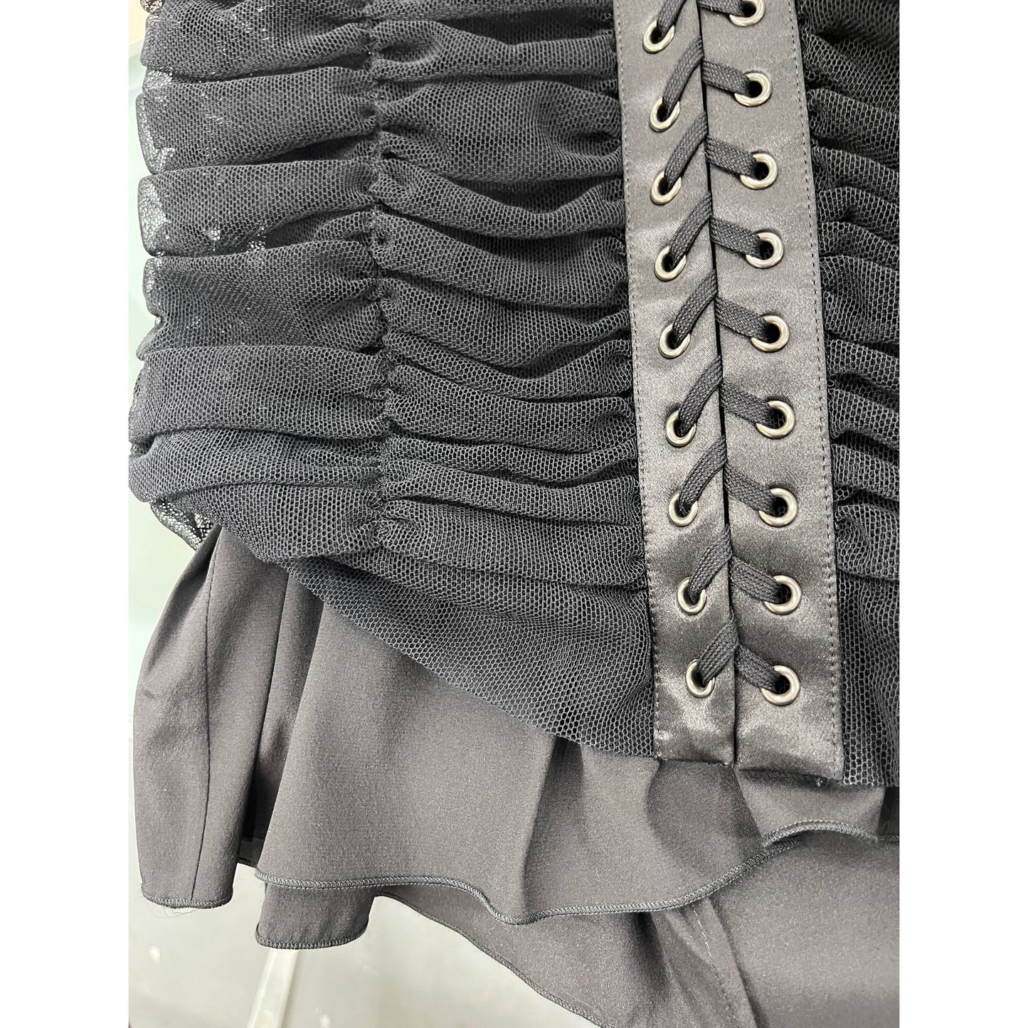 NWT Dolce & Gabbana Black lace-up corset midi Tulle Ruched Bustier Dress 40 S