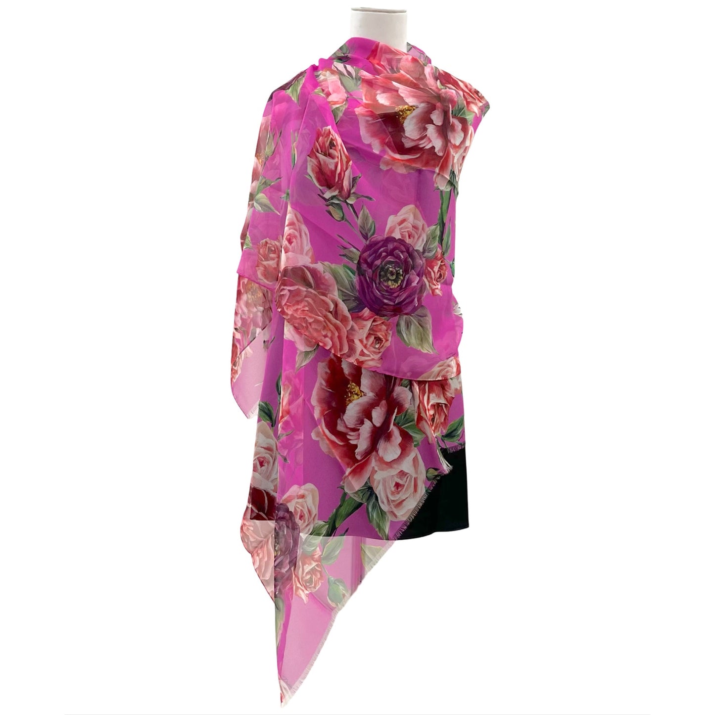 Dolce & Gabbana Floral Rose printed luxury lightweight silk scarf Pink