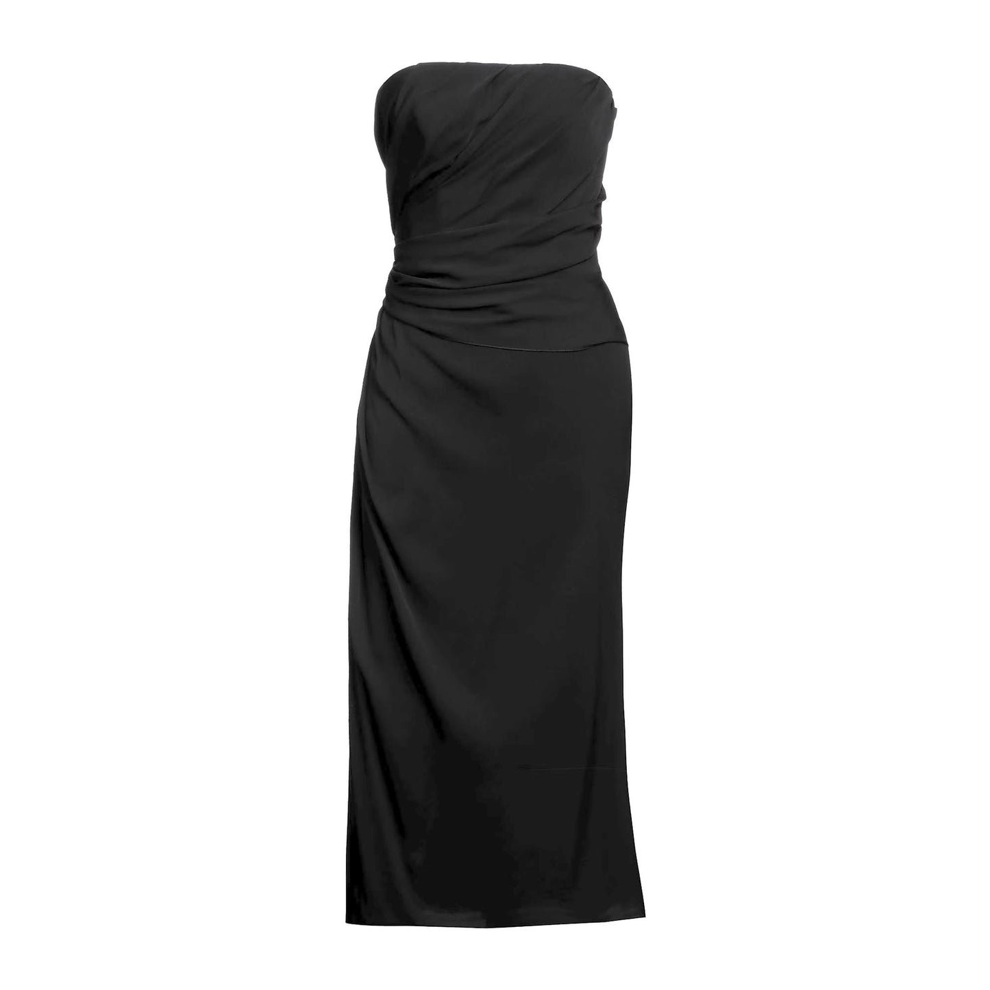 DOLCE & GABBANA Strapless Ruched Midi Dress Black 40 S