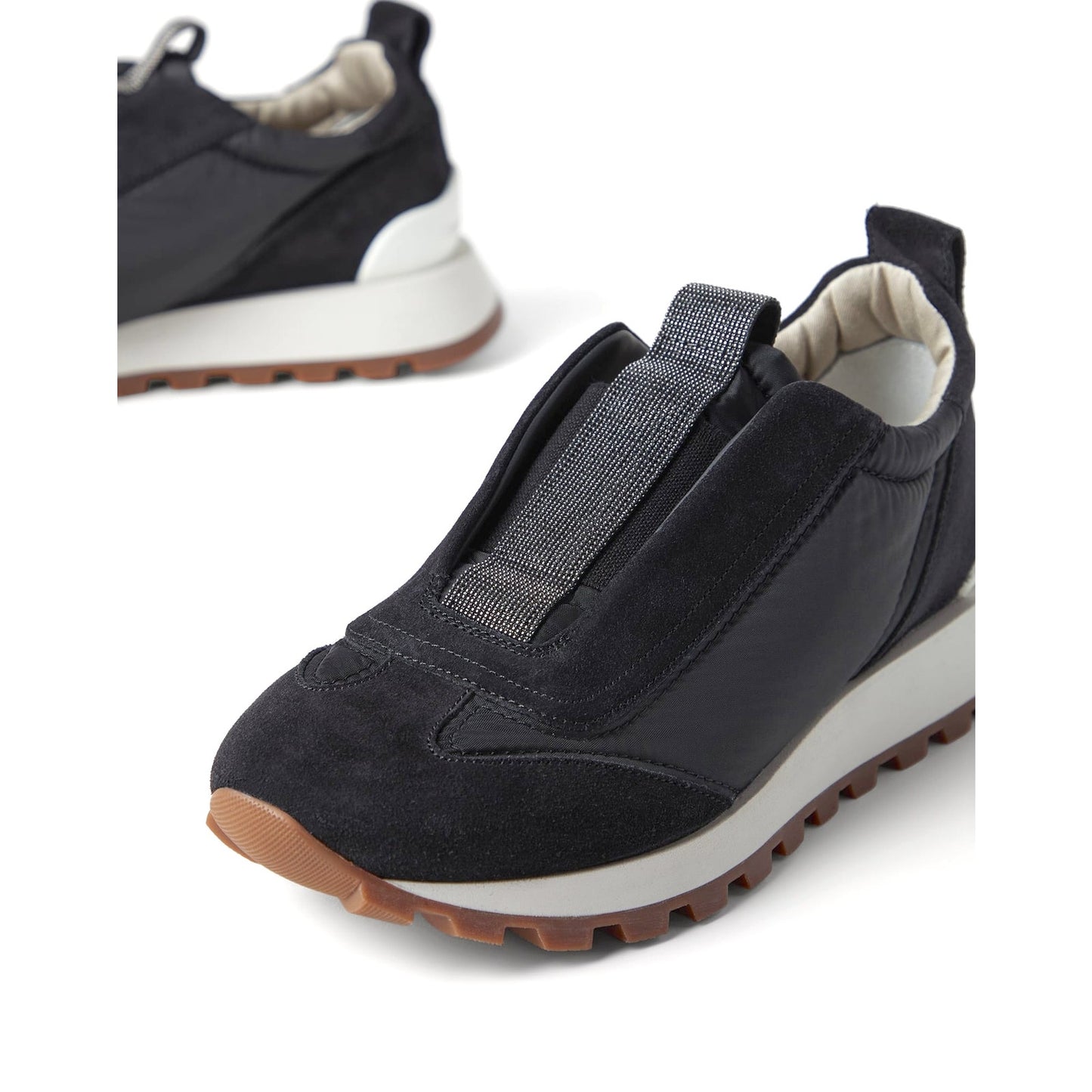 Brunello Cucinelli monili-embellished Suede Techno Fabric slip-on sneakers Black 36