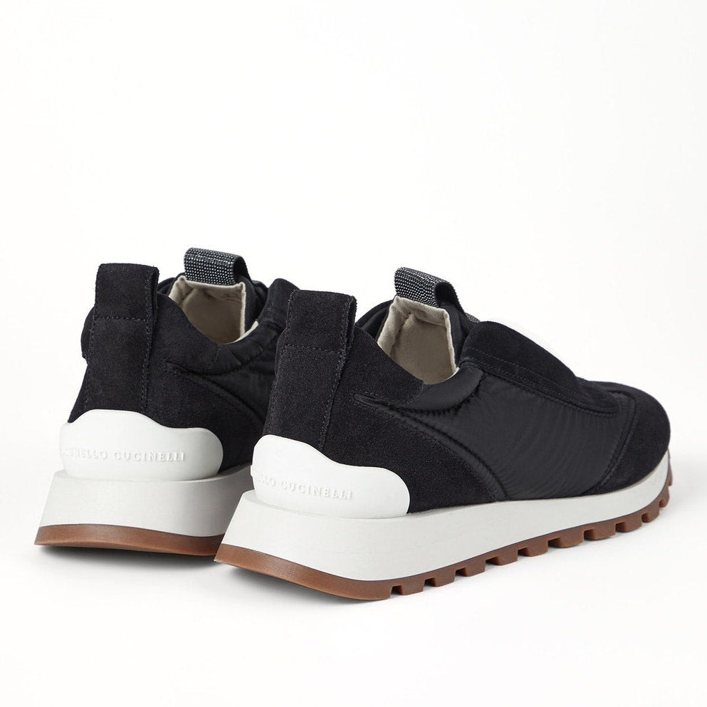 Brunello Cucinelli monili-embellished Suede Techno Fabric slip-on sneakers Black 36