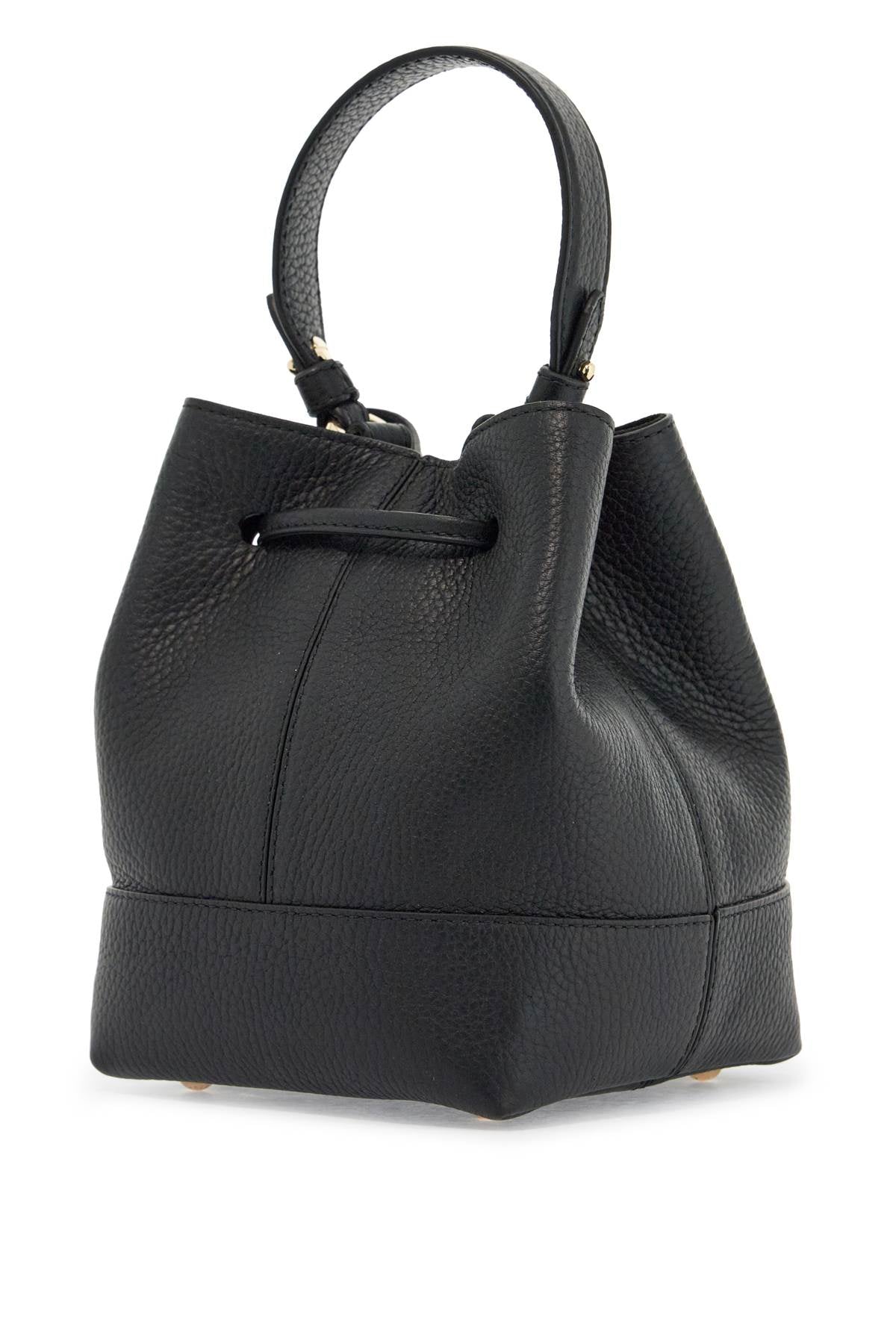 Strathberry Black Calfskin Bucket Bag With Hammered Finish And Drawstring Closure