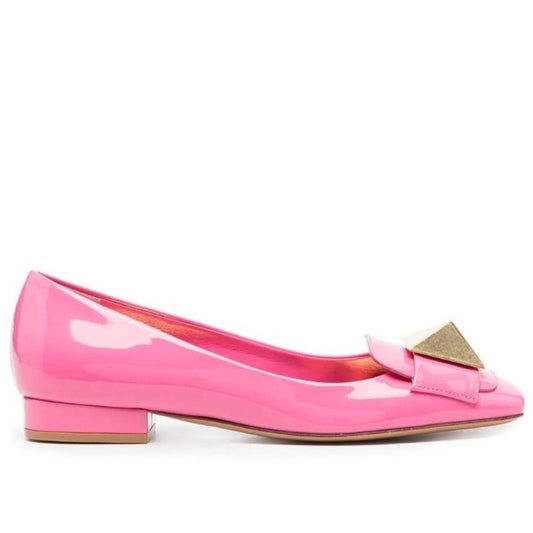 Valentino Garavani Pink One Stud Flat Patent Leather Ballerina Shoes