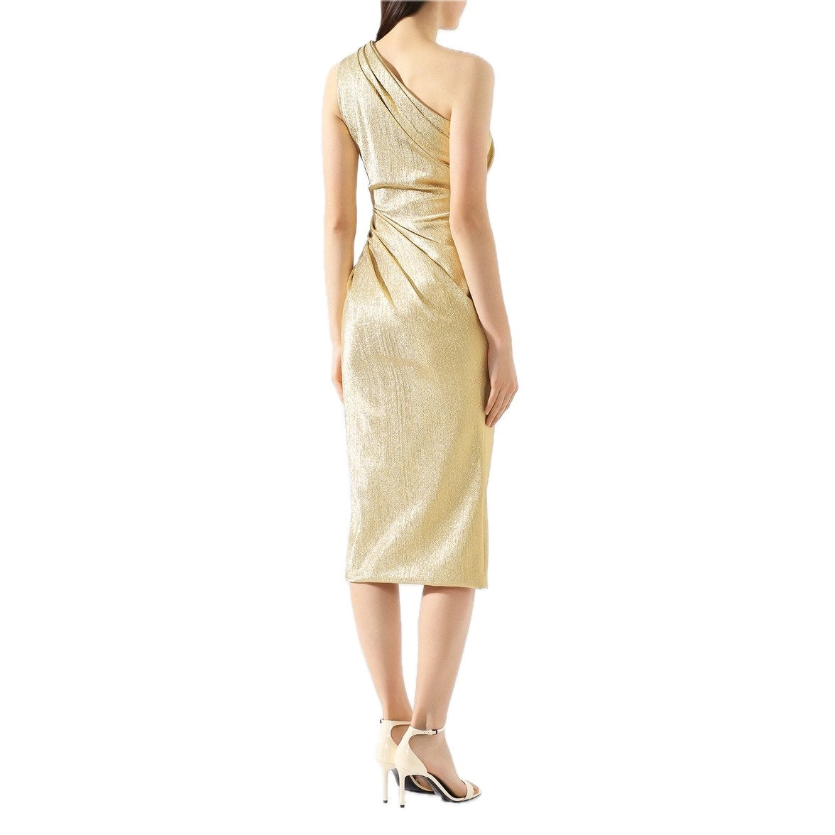 NWT DOLCE & GABBANA One-shoulder Metallic Silk blend Midi Dress Gold 40 S