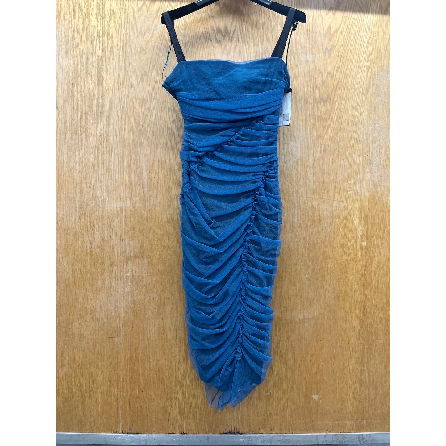 NWT Dolce & Gabbana Blue Tulle Ruched Mesh Bodycon Midi Dress 44 L