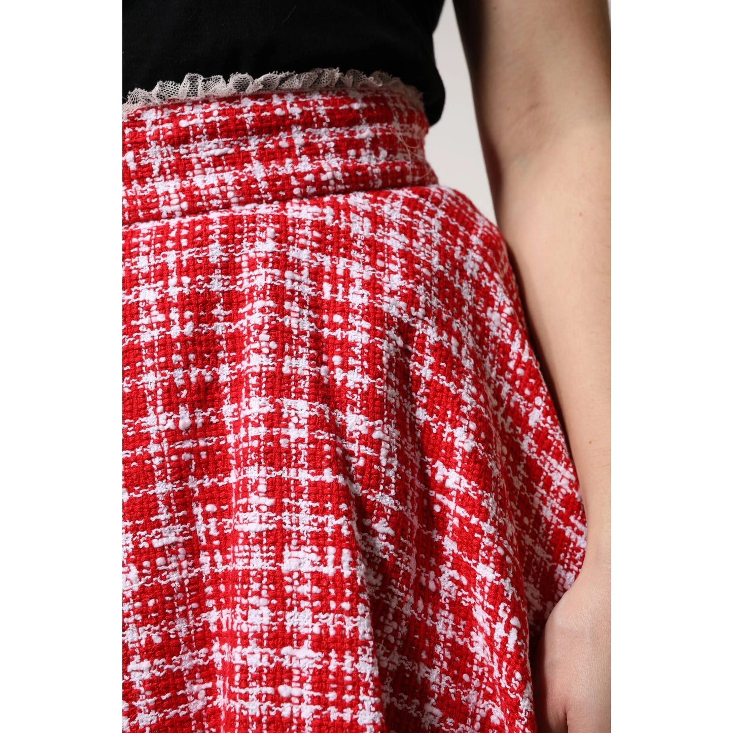 NWT Dolce & Gabbana Red White Tweed Circle Mini Skirt IT 38 US XS