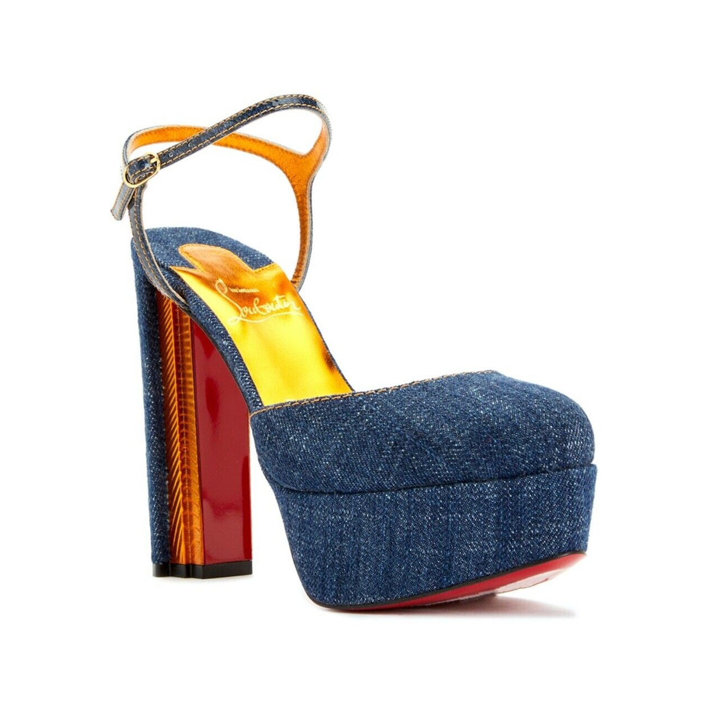 CHRISTIAN LOUBOUTIN Coluna 130 Denim Platform Mary Jane Pumps Blue