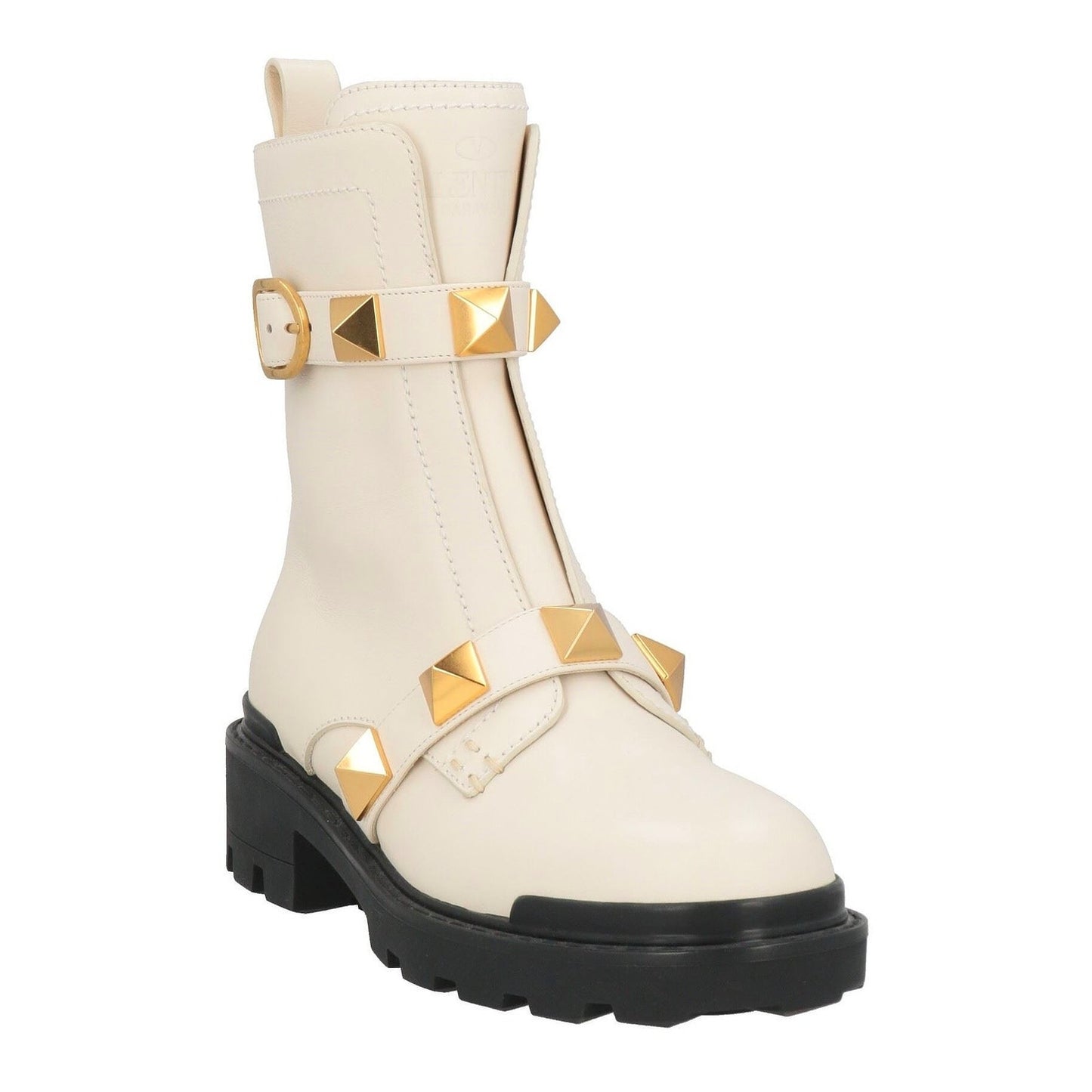 Valentino Garavani Roman Stud Ankle Boots in Calfskin 120mm Ivory Gold 36