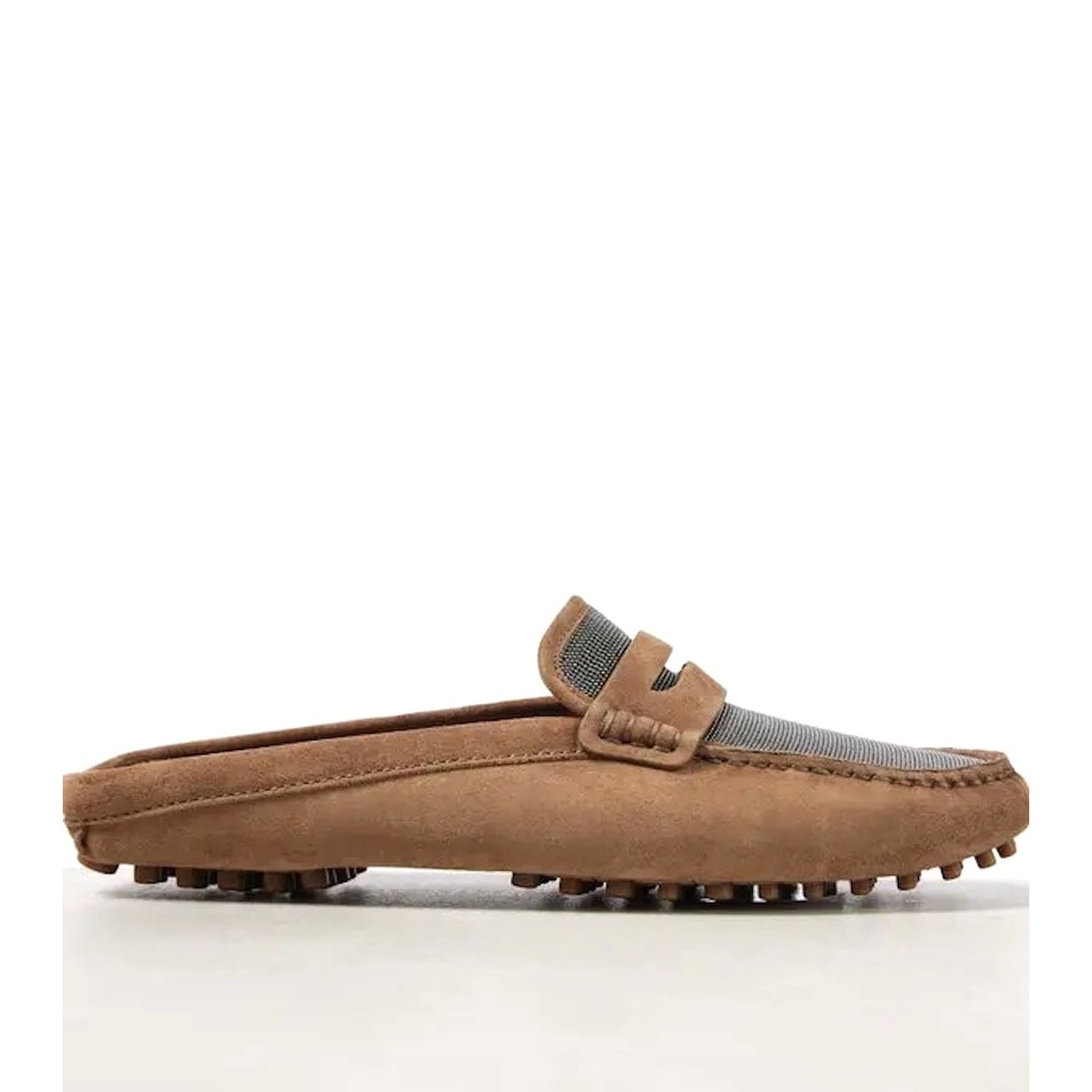 Brunello Cucinelli Monili Suede Driving Mules Brown
