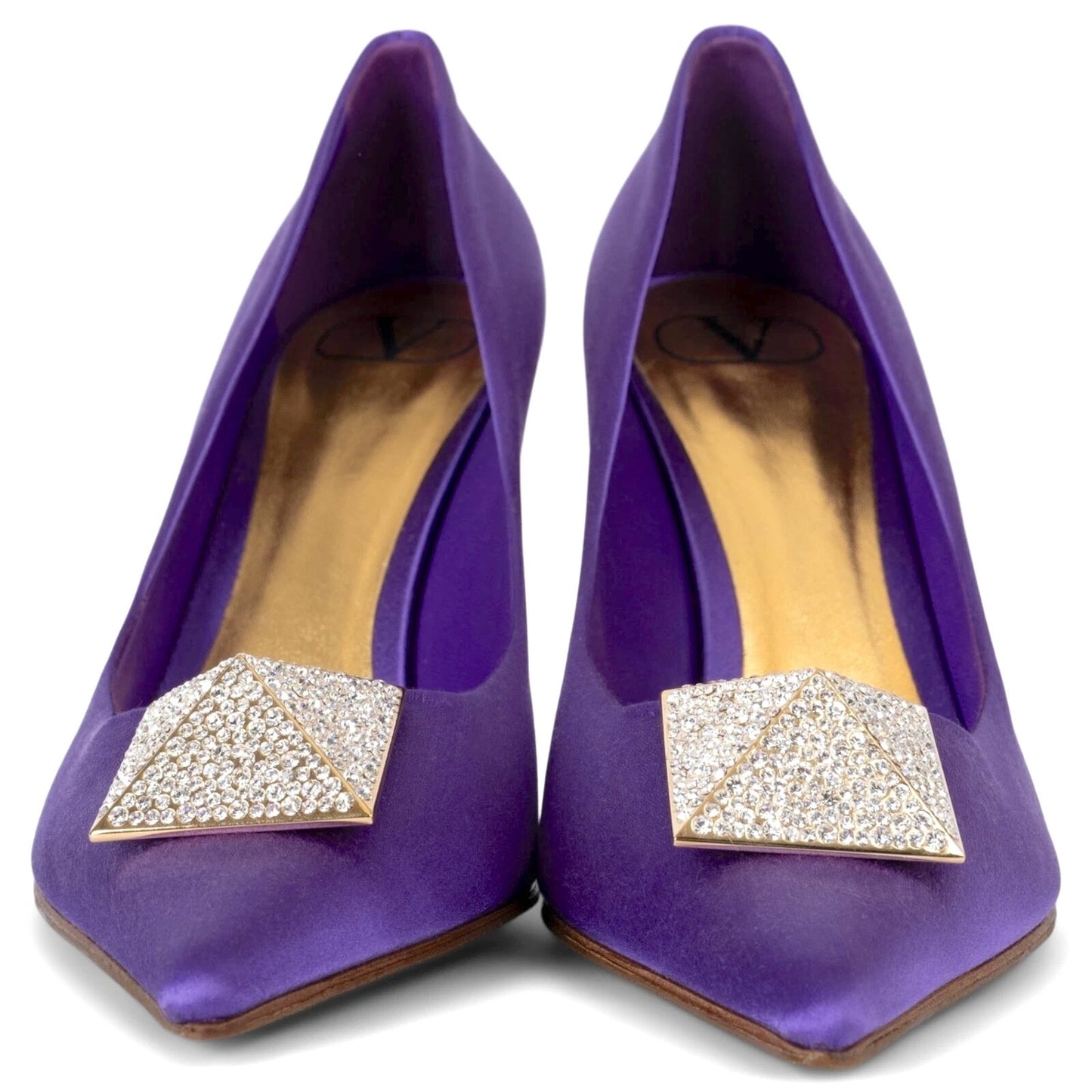 Valentino Garavani Purple Crystal One Stud Pointed-toe Satin Pumps 39.5