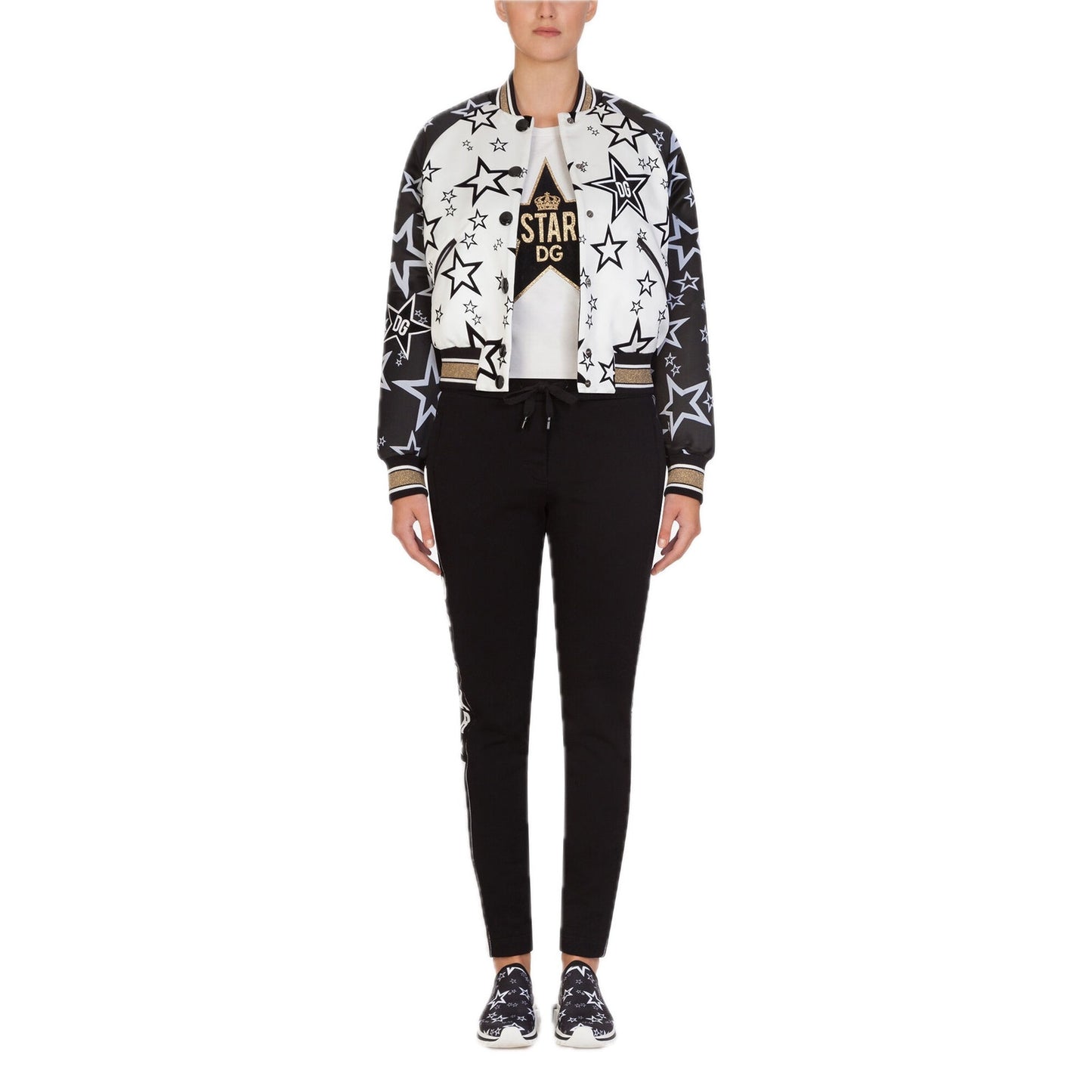 NWT Dolce & Gabbana Black White Stars Print reversible Bomber Jacket IT 42 US M
