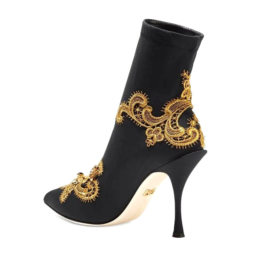 Dolce & Gabbana Lori 100 Baroque Embroidery Lace Stretch Sock Boots