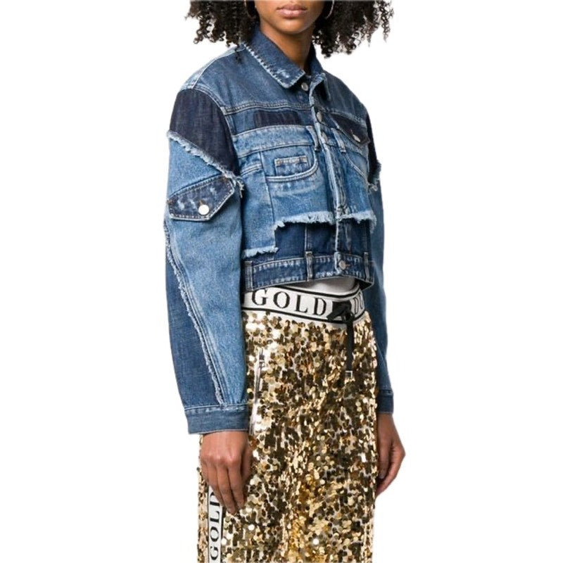 NWT Dolce & Gabbana Cropped Blue Denim Patchwork Jean Jacket IT 40 S