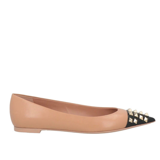 Valentino Garavani Nude Black Bicolor Rockstud Alcove Ballet Flats